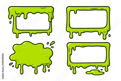 Vector icons featuring green goo dripping from various rectangular shapes for creative designs and artwork