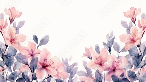 pink azalea frame background for Birthday and wedding cards with copy space. watercolor drawing of flowers. Festive flower concept with space for text. pastel wallpaper. Floral banner, greeting card