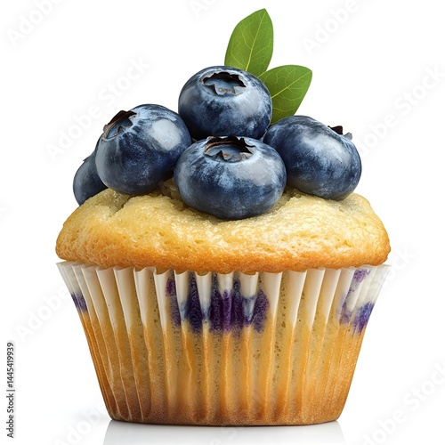 Delicious Blueberry Cupcake Topped With Fresh Blueberries and Green Leaf Garnish