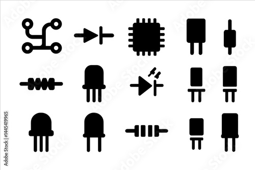 Vector icons representing electronic components and circuit elements for design and educational purposes