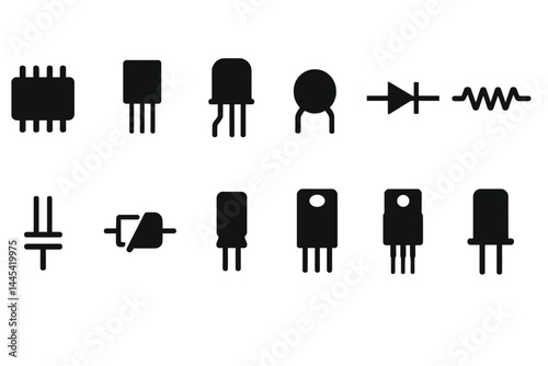 Vector icon set of electronic components for schematic design and engineering projects
