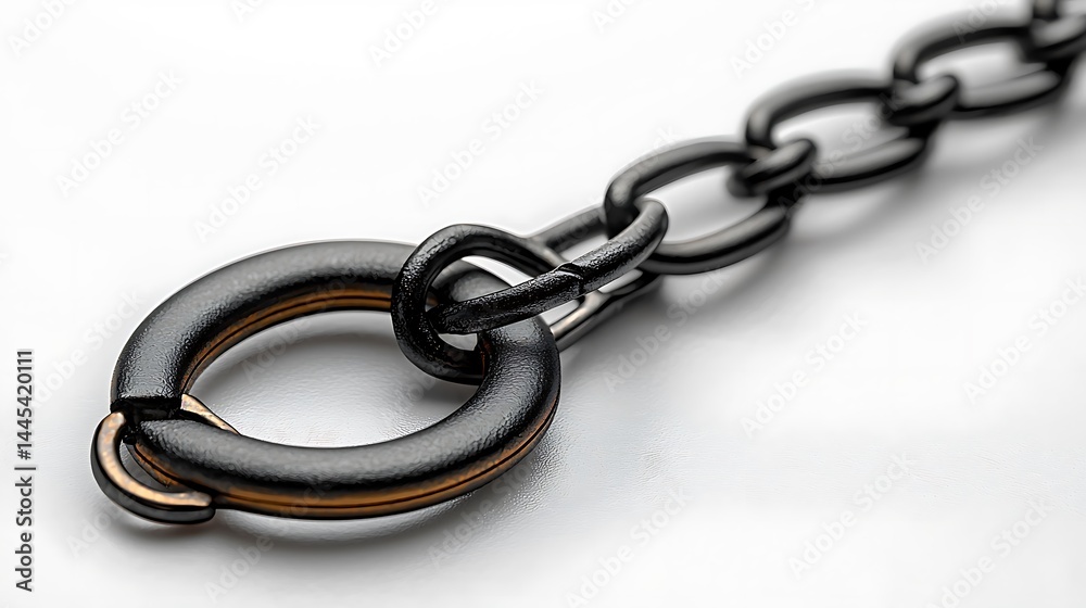 Obraz premium Close-up of a metallic chain link showcasing intricate design and texture against a neutral background