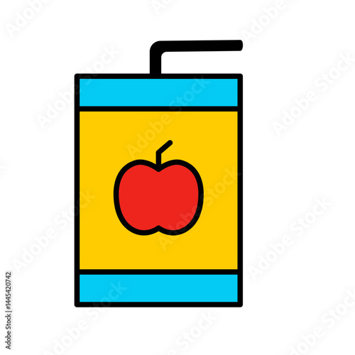 Juice Box Apple Juice Drink Beverage Line Icon Food Healthy Kids Flat Outline Vector Easy to Edit Symbol