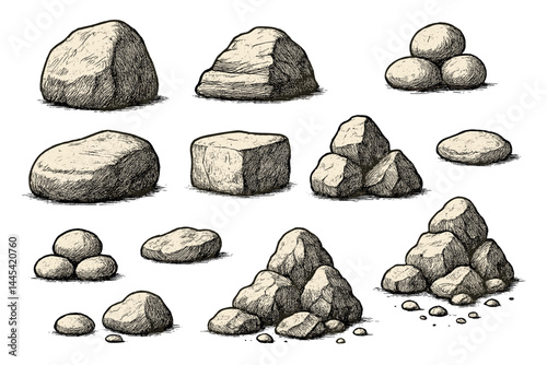 Various vector rocks and stones in different shapes and sizes for design and illustration purposes
