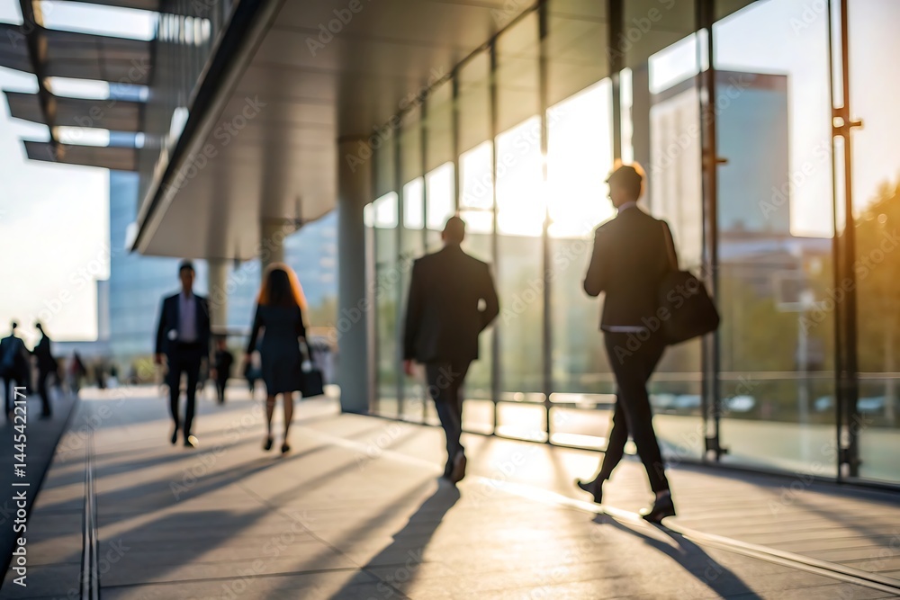 Obraz premium Business professionals walking in urban setting blur background dynamic environment