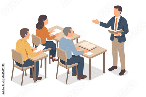 Classroom teaching session with students engaged in learning activities while interacting with the instructor