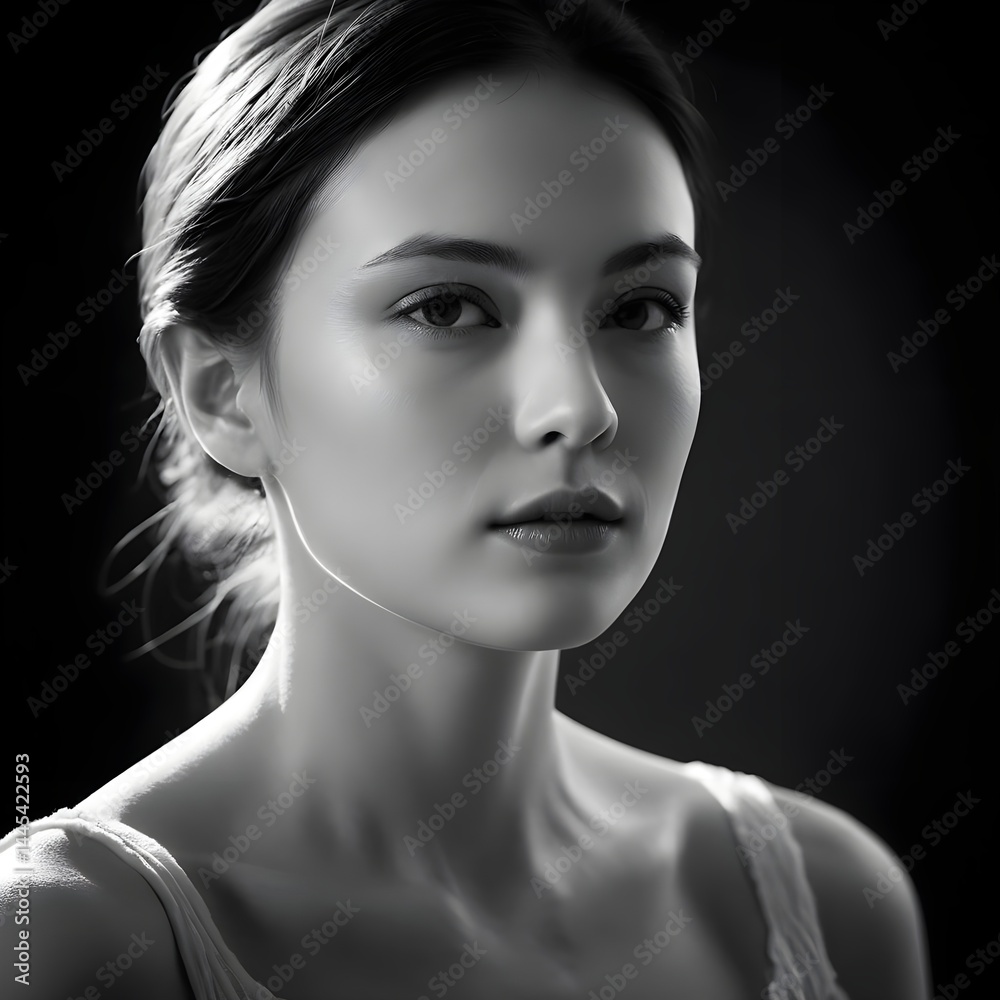 Fototapeta premium Black and White Portrait of a Young Woman