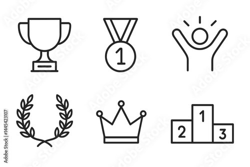 Trophy, medal, and award icons representing achievement and success in various competitive activities