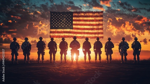 American soldiers at sunset photo