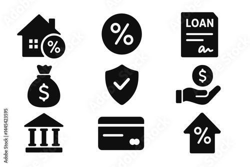 Vector icon collection depicting financial concepts such as loans, savings, and transactions for personal finance management