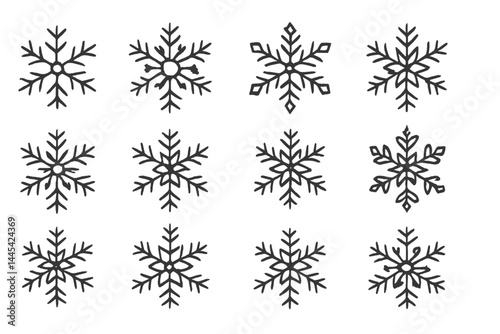 Stylized vector snowflakes in various designs suitable for winter-themed projects and decorations