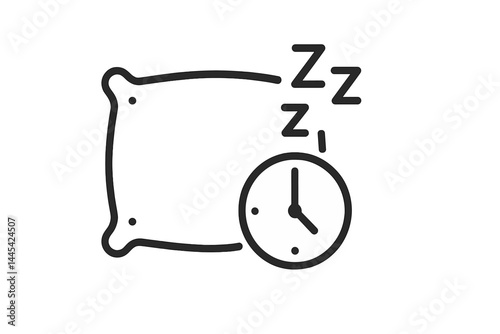Simple vector icon depicting a pillow, clock, and sleep symbols to represent bedtime and rest