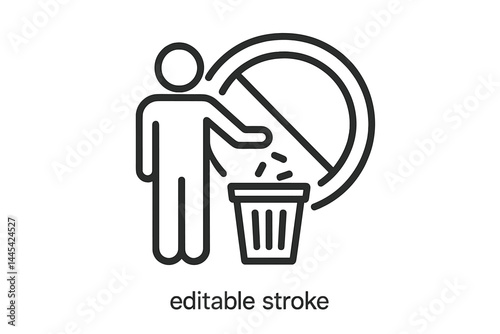 Vector icon depicting a person throwing trash into a bin, promoting waste management and cleanliness in public spaces