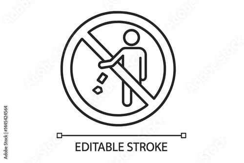 Prohibition icon depicting a person not allowed to litter in a public area for promoting cleanliness