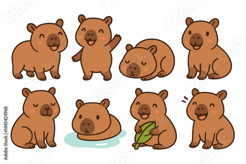 Cute vector icons of adorable wombats in various playful poses showcasing their charming personalities and behaviors