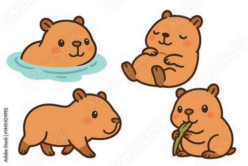 Cute vector icons of charming animals engaging in playful activities, featuring adorable stylized creatures in different poses and settings