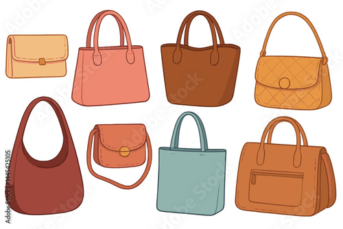 Collection of stylish vector handbag designs showcasing modern trends in fashion accessories