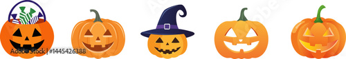 Diverse collection of carved Halloween pumpkins. Each pumpkin features unique designs and expressions. They stand as a creative representation of seasonal fun and festivities