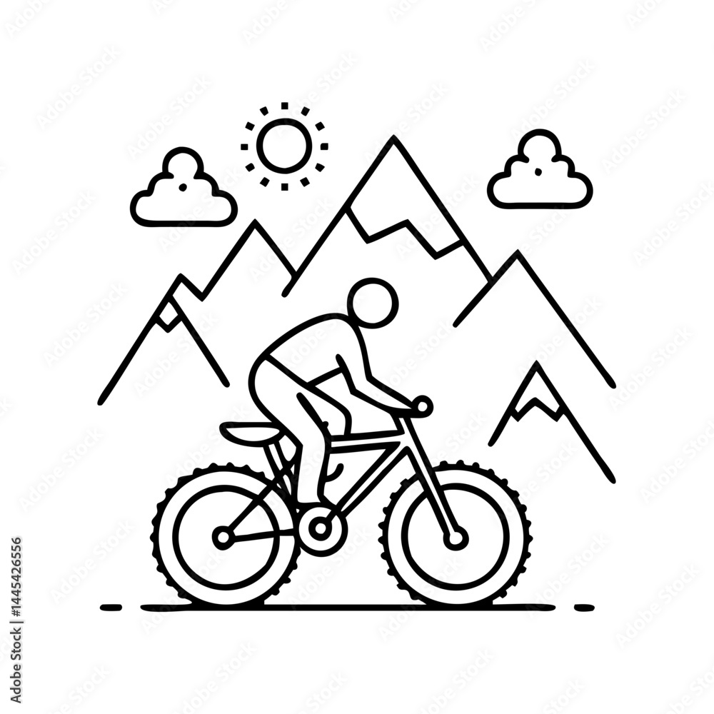 Obraz premium mountain biking icon, mountain biking line art - simple line art of mountain biking, perfect for mountain biking logos and icons