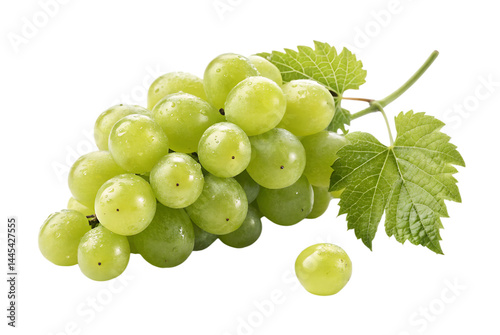 Green grapes with leaf. Isolated on white background