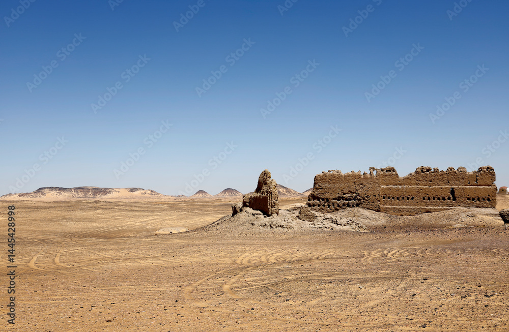 Remains of an ancient settlement from the 4th-5th century AD in the Black Desert in Egypt