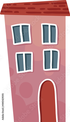 Cute tiny house. Cartoon small town houses, minimalism city buildings, minimal suburban residential house vector illustration icon. House small multicolour, structure town residential exterior