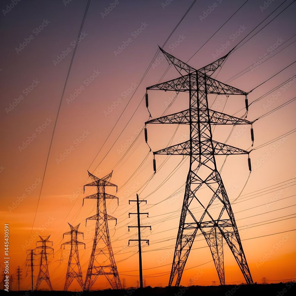 Fototapeta premium Silhouette of Power Lines at Sunset