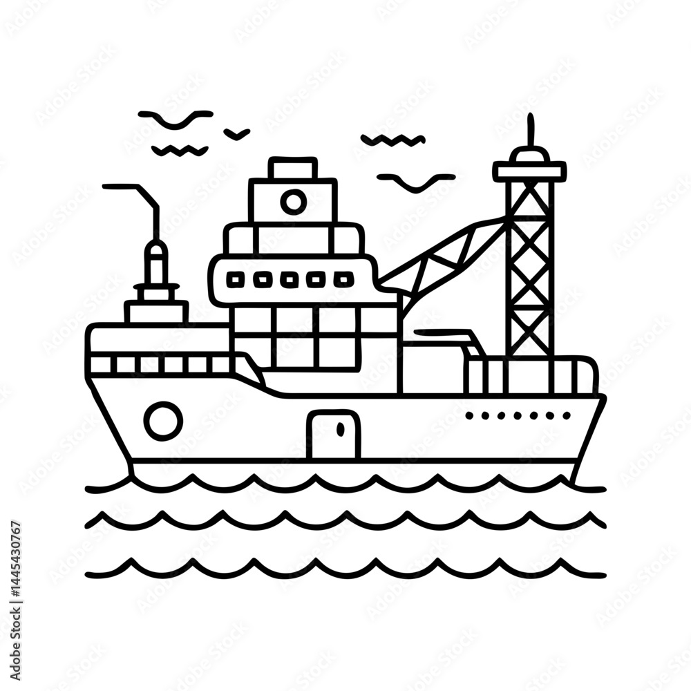 Obraz premium offshore support vessel icon, offshore support vessel line art - simple line art of offshore support vessel, perfect for offshore support vessel logos and icons