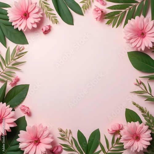 Pink Flower Frame on Pink Background