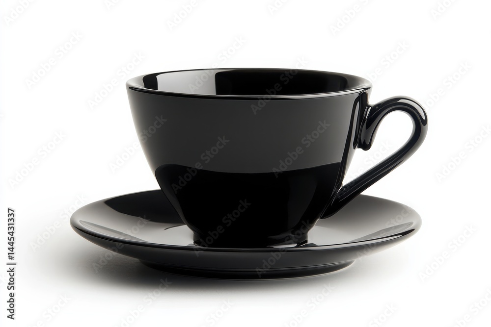 Elegant black teacup on saucer perfect for afternoon tea minimalist design glossy finish high res Elegant black teacup on saucer perfect for afternoon tea minimalist design glossy finish high res