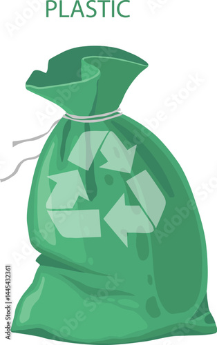 Realistic separate trash. 3D plastic sack waste bag for util kitchen garbage, utility separators eco collect recycle environment rubbish handles package, vector illustration. Bin rubbish waste