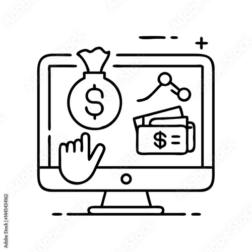 online loan icon, online loan line art - simple line art of online loan, perfect for online loan logos and icons