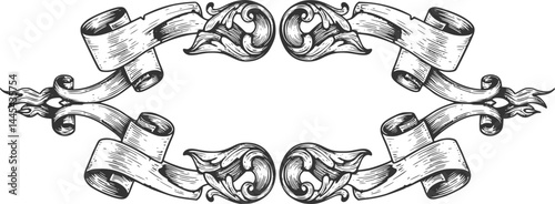 A scroll or banner parchment paper ribbon band in a vintage woodcut style
