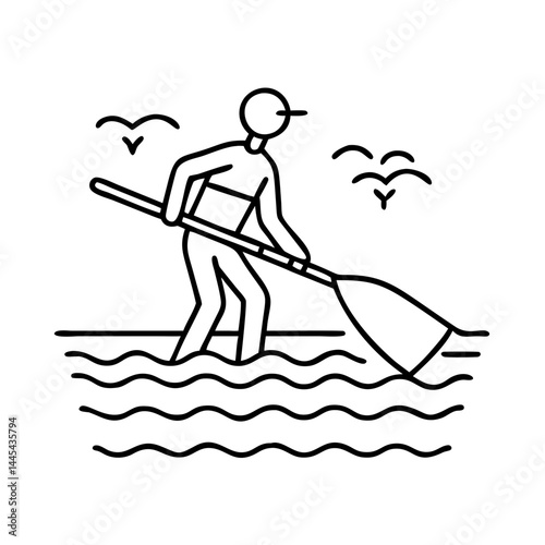 paddleboarding icon, paddleboarding line art - simple line art of paddleboarding, perfect for paddleboarding logos and icons