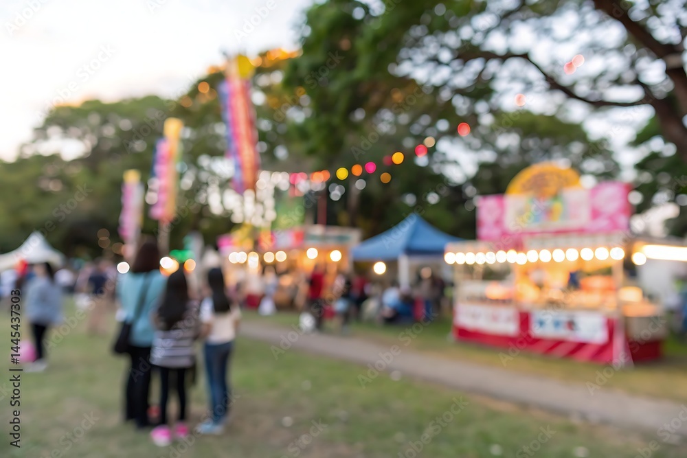 Fototapeta premium Festive evening at city fair fun atmosphere with blur background outdoor celebration