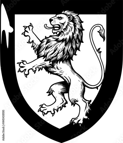 A heraldry coat of arms crest style rearing heraldic lion standing on hind legs in a vintage style. vector