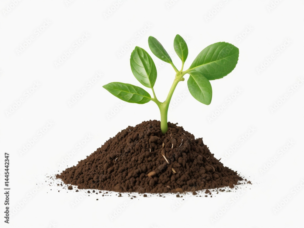 Realistic Green Seedling Sprouting from Soil – Isolated on White or Transparent Background, High-Detail Botanical PNG