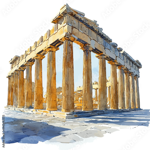 illustration of Acropolis At Dawn, watercolor vector, isolated on a white background.