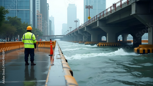 Wallpaper Mural City engineers inspecting water surge city defenses by testing surge barriers tide gates and storm drain capacity ahead of predicted cyclonic weather event in  Photo Stock  Concept  and empty space on Torontodigital.ca