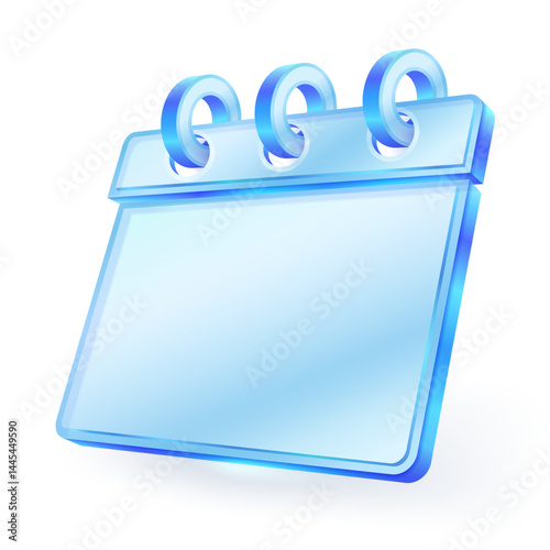3D glass calendar icon with Schedule on White Background with Time Reminder Planner. Perfect for apps, reminders, Meeting, planners and digital scheduling interfaces. Vector illustration.