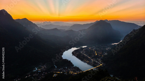 sunset in the mountains laos