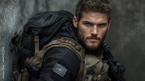 Tactical soldier, focused and ready for action