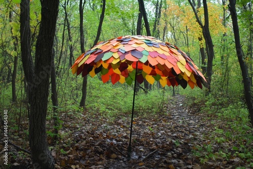 Colorful leaf umbrella in autumn forest (5) photo