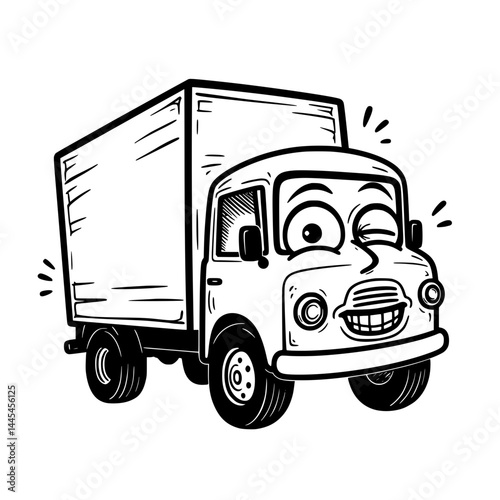 Happy cartoon delivery truck character