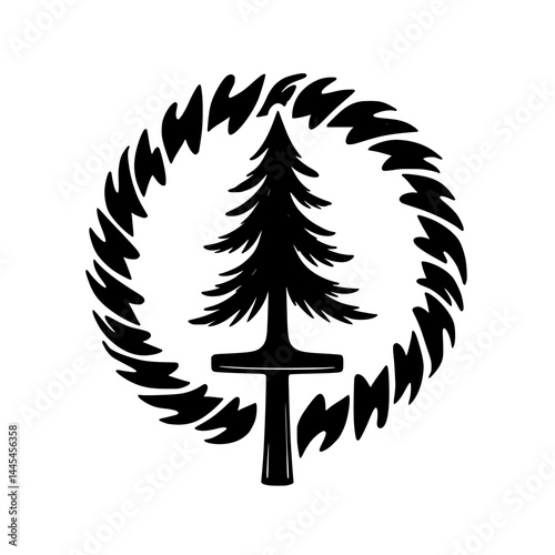 Stylized tree icon with circular border graphic