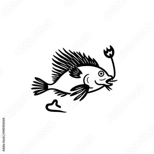 Fish caught on fishing hook illustration