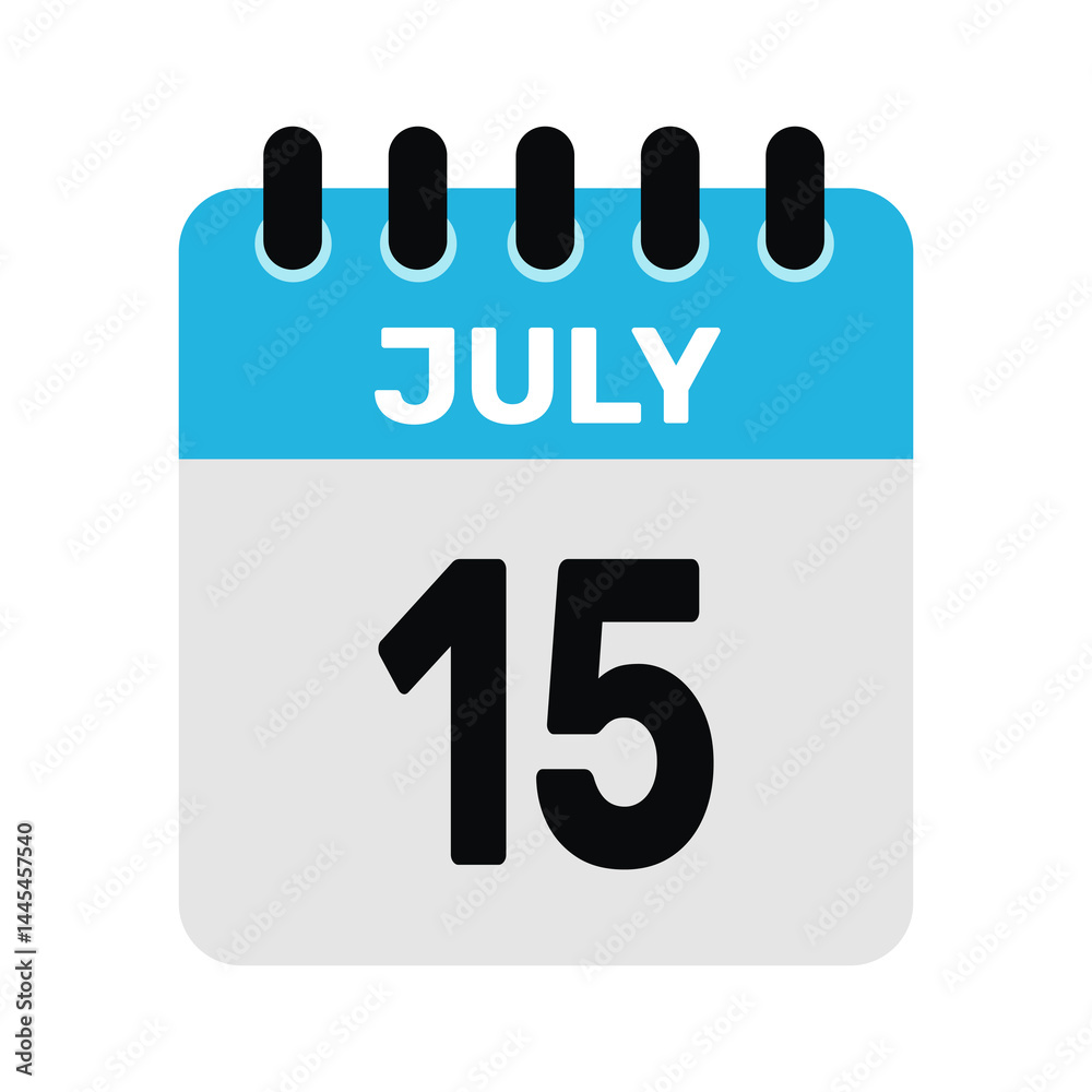 july 15 calendar icon Vector page month design illustration july 15 calendar icon Vector page month design illustration