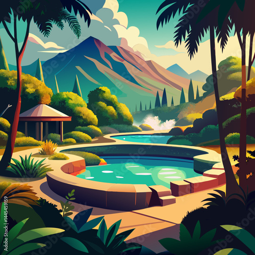 A natural hot spring surrounded by forest in Maluku,indonesia