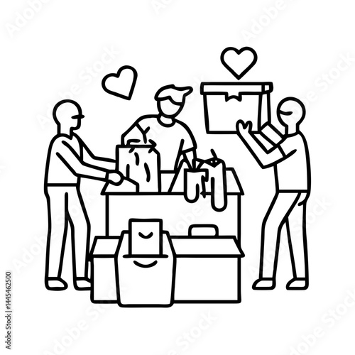 sorting donations icon, sorting donations line art - simple line art of sorting donations, perfect for sorting donations logos and icons