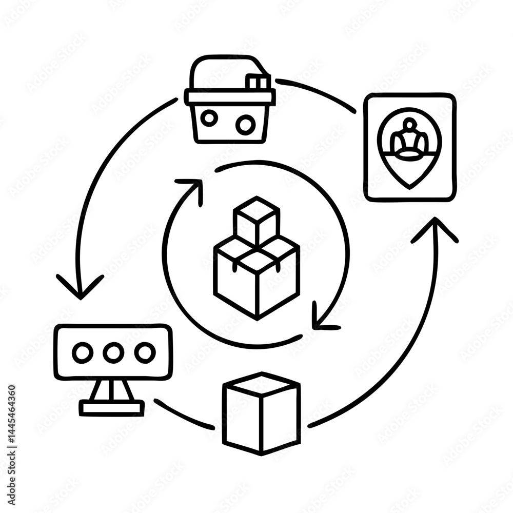 supply chain logistics icon, supply chain logistics line art - simple line art of supply chain logistics, perfect for supply chain logistics logos and icons supply chain logistics icon, supply chain logistics line art - simple line art of supply chain logistics, perfect for supply chain logistics logos and icons
